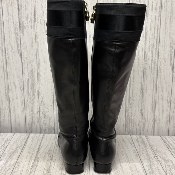 Womens Size 9.5 Gucci Black Leather Riding Boots Bamboo Gold Charm - Picture 8 of 16